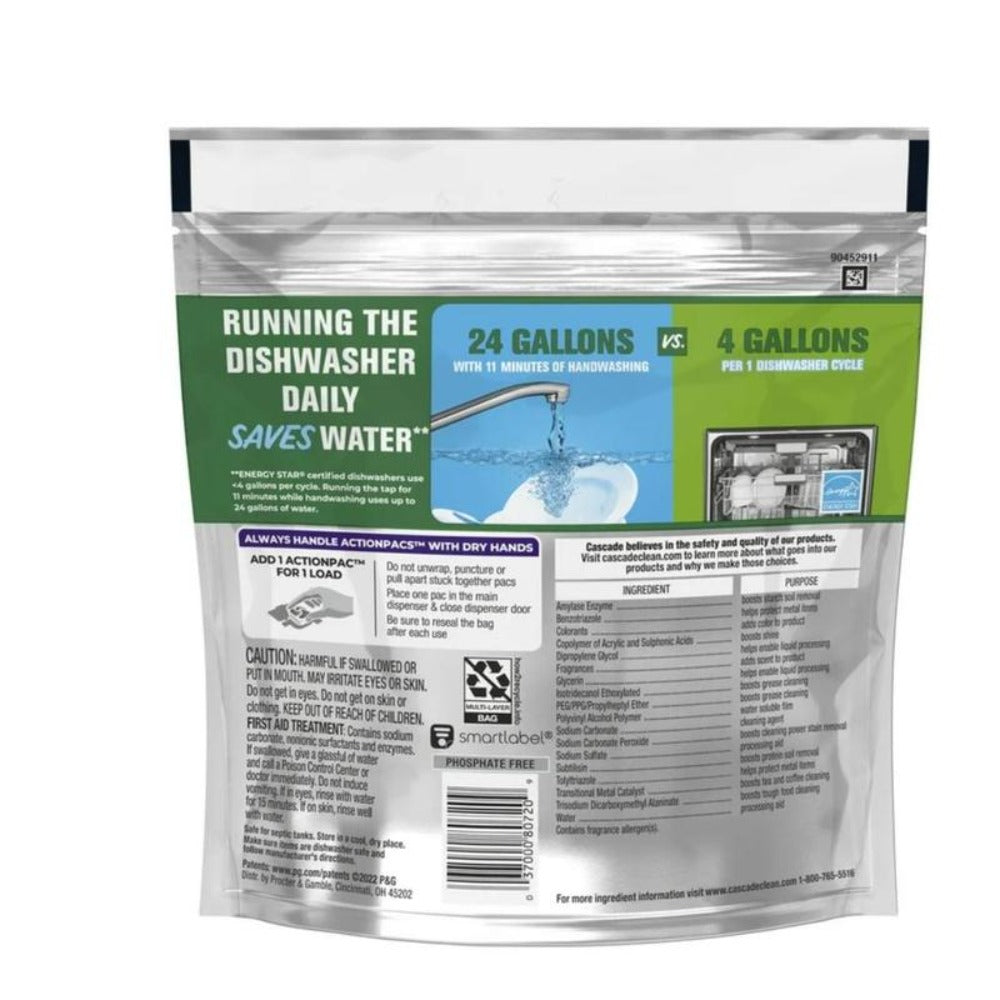 Dishwasher Pods Cascade Platinum 2 Pack ¨C Action Pacs Detergent Tabs with Rinse Aid & Shine Booster, Fresh Scent, 21 Count per Pack