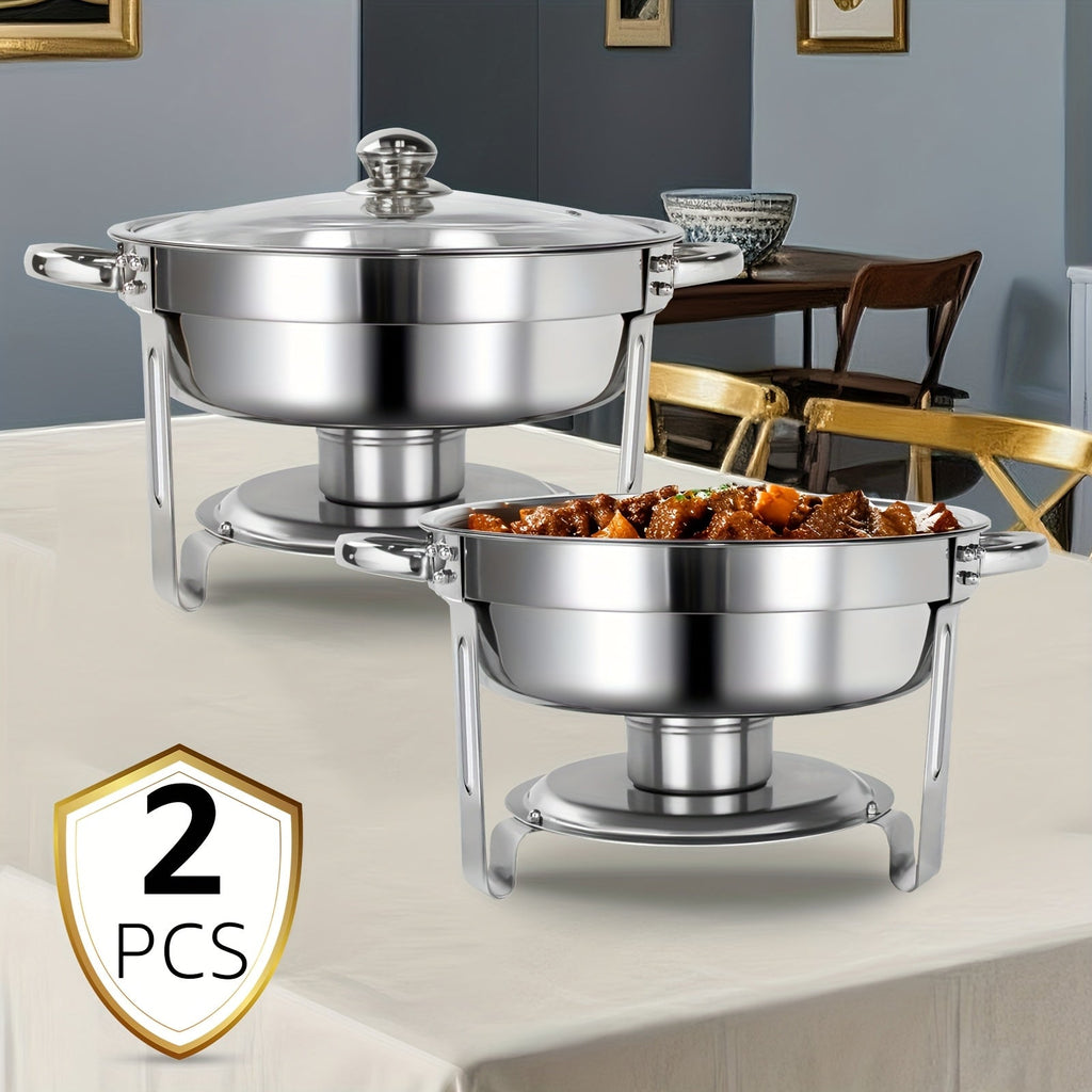Golden Chafing Dish Buffet Set with Glass Lid 6QT Round Stainless Steel Food Warmer Chafer for Catering Party Dinners Weddings, Titanium Gold Finish, 2 & 4 Pack