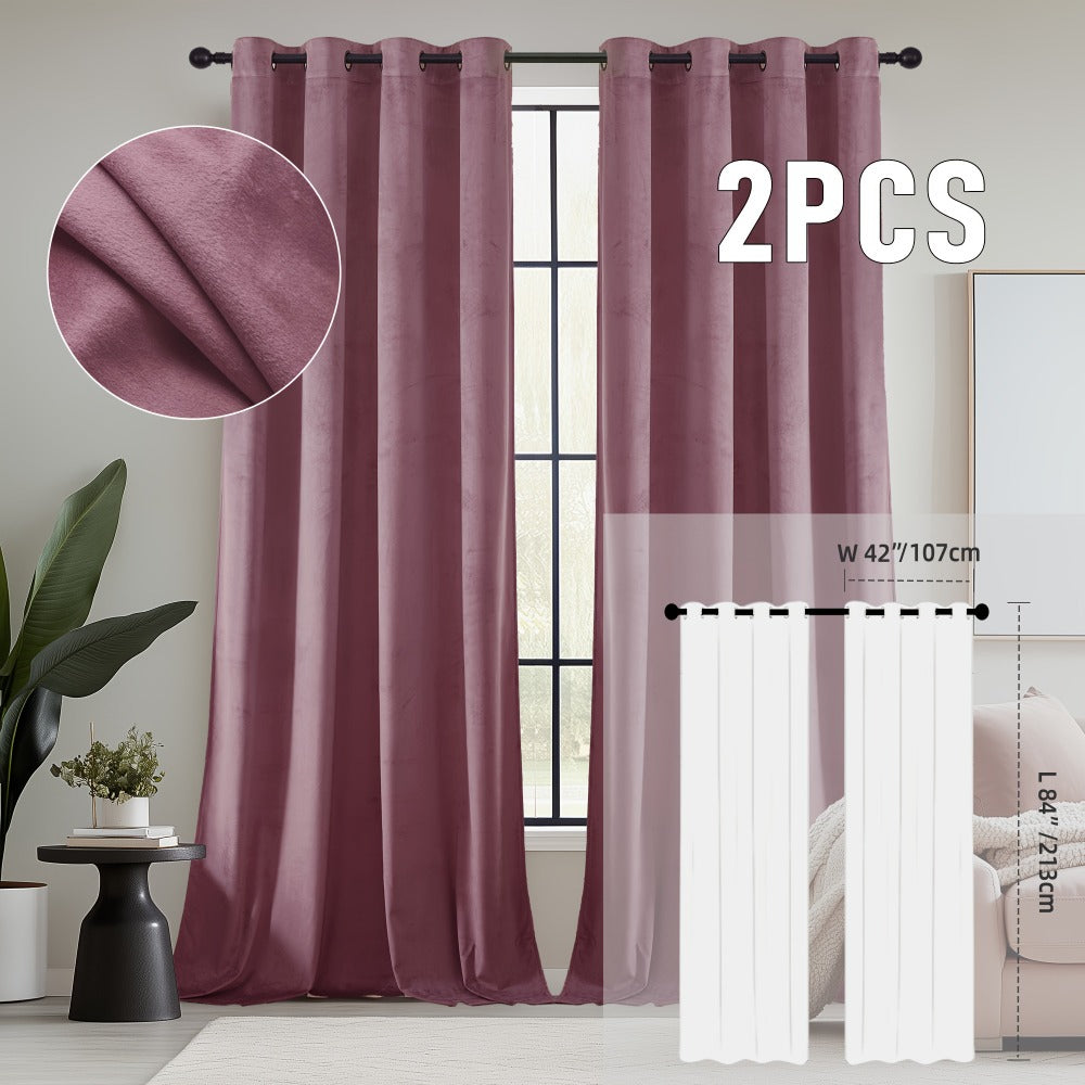 Velvet Room Darkening Curtains 2 Panels | Grommet Top Thermal Insulated Soundproof Blackout Curtains for Living Room Bedroom, Soft Solid Color Vintage Window Drapes