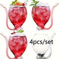 Halloween Cocktail Glasses Set of 4 ¨C 12 Oz Vampire Crane Tail Pirate-Themed Cups with Straw ¨C Reusable Insulated Drinkware for Champagne, Juice & Ice Cream ¨C Halloween & Christmas Party
