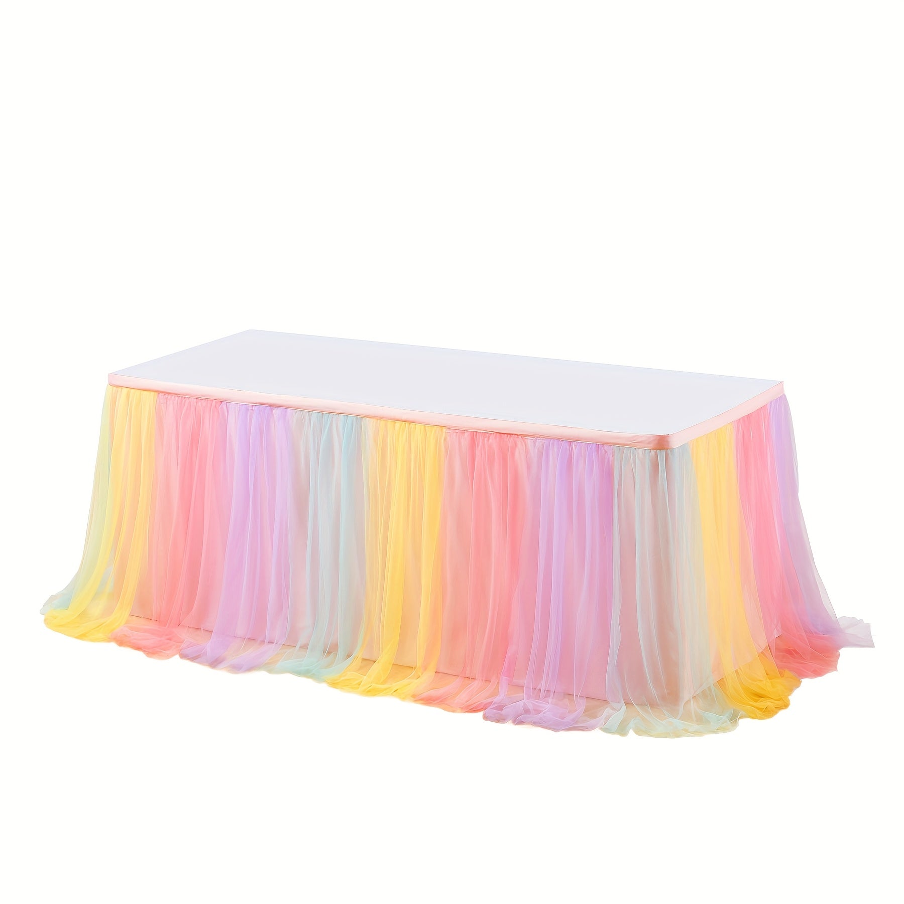 Pink Tutu Table Skirt 6ft ¨C Ruffle Tulle Table Skirt for Rectangle & Round Tables, Princess Girls Birthday Party, Cake Dessert Table Decor, Gold Brim, Multiple Colors Available
