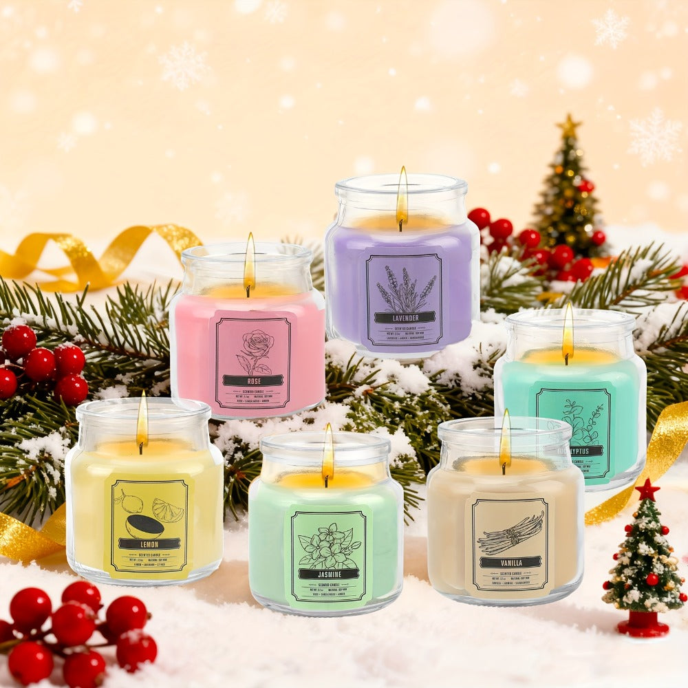 Scented Candles Set 6pcs Soy Wax Candles for Home 3.5oz Each 120 Hour Burn, 6 Fragrance Gift Set Jasmine Eucalyptus Lavender Vanilla Rose Lemon for Thanksgiving Christmas Mother's Day Birthday Gift