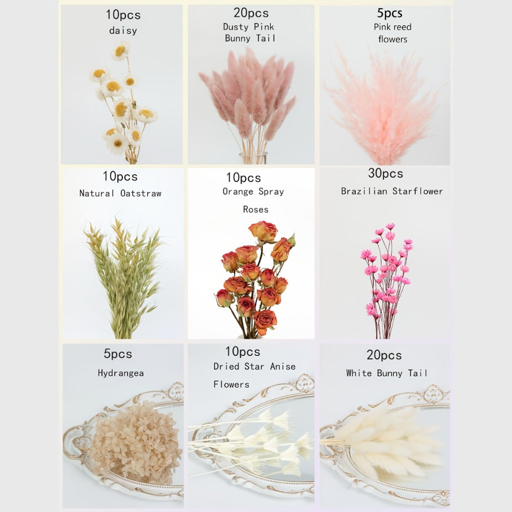 Dried Flower Bouquet with Pampas Grass - Boho Wedding Centerpiece Dried Floral Arrangement for Cake Table Boutonniere Groom Home Vase Decor Long Lasting Botanical Gift, Style 1 & 2