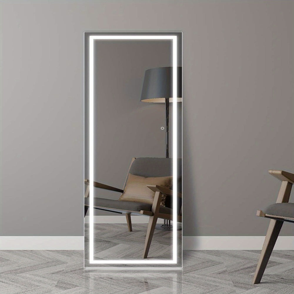 LED Full Length Mirror with Lights, Touch Control Lighted Full Body Mirror, Free Standing Wall Mounted Leaning Bedroom Mirror with LED Light Strip for Dressing Room Vanity