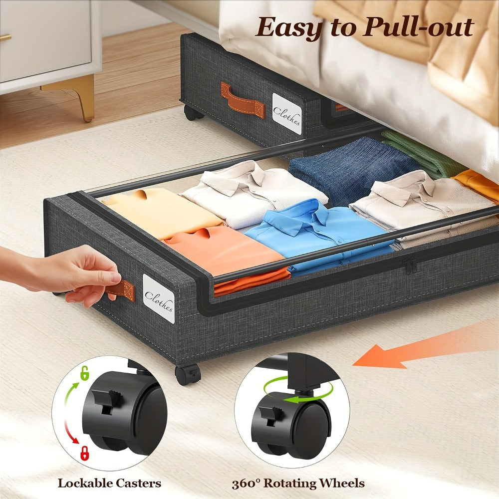 Under Bed Storage Box with Wheels 2 Pack ¨C Sliding Drawer Organizer for Clothes, Shoes, Blankets, Books & Bedding