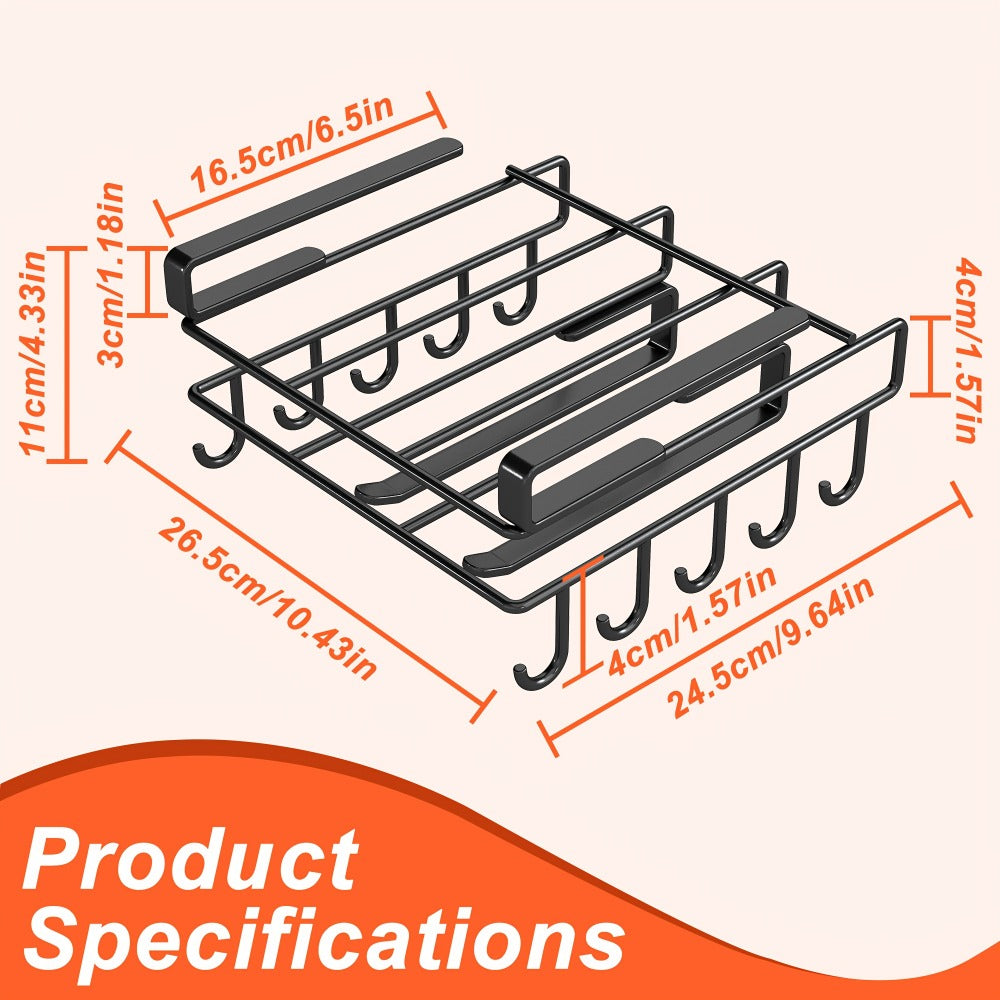 Under Cabinet Organizer Rack with Hooks ¨C Heavy Duty Carbon Steel Kitchen Shelf for Utensils, Towels, Cups & Cutting Boards ¨C No-Drill Door-Mount Space-Saving Kitchen Storage