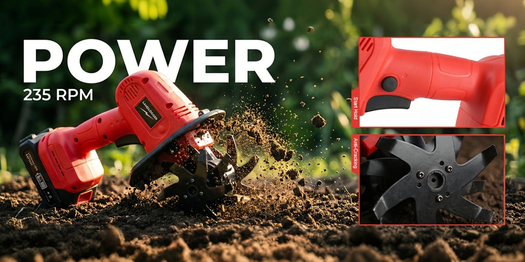 Cordless Electric Cultivator 20V Lightweight Handheld Rotary Tiller ¨C 9-Inch Width 6.6-Inch Depth, 1 or 2 Batteries & Charger, Garden Soil Tiller for Courtyard Farmland Vegetable Garden Raised Bed