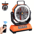 Portable Camping Fan with Dual Motors LED Light & Remote Control, Solar Powered Outdoor Fan with Hook for Tent Work Site Power Outage, Camping Accessories