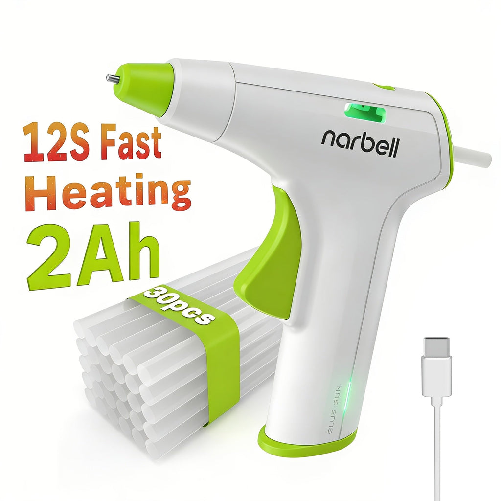 Cordless Hot Glue Gun Fast Heating USB Rechargeable 2000mAh ¨C 12-Second Heat-Up, Anti-Drip Nozzle, Auto Shut-Off, Mini Glue Sticks Included, Portable Wireless Glue Gun for DIY Crafts, Home Repair, Floral & Plush Toy Projects