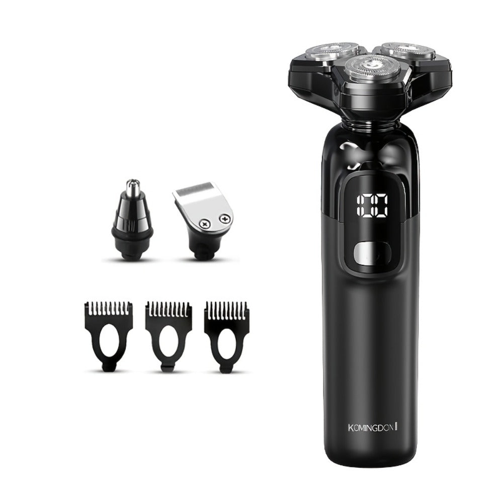Rotary Shaver for Men 3-in-1 Cordless Rechargeable Electric Razor - Floating Head Wet Dry Shaver, 800mAh Lithium Battery, LED Display, Nose Hair & Sideburns Trimmer, Father's Day Gift