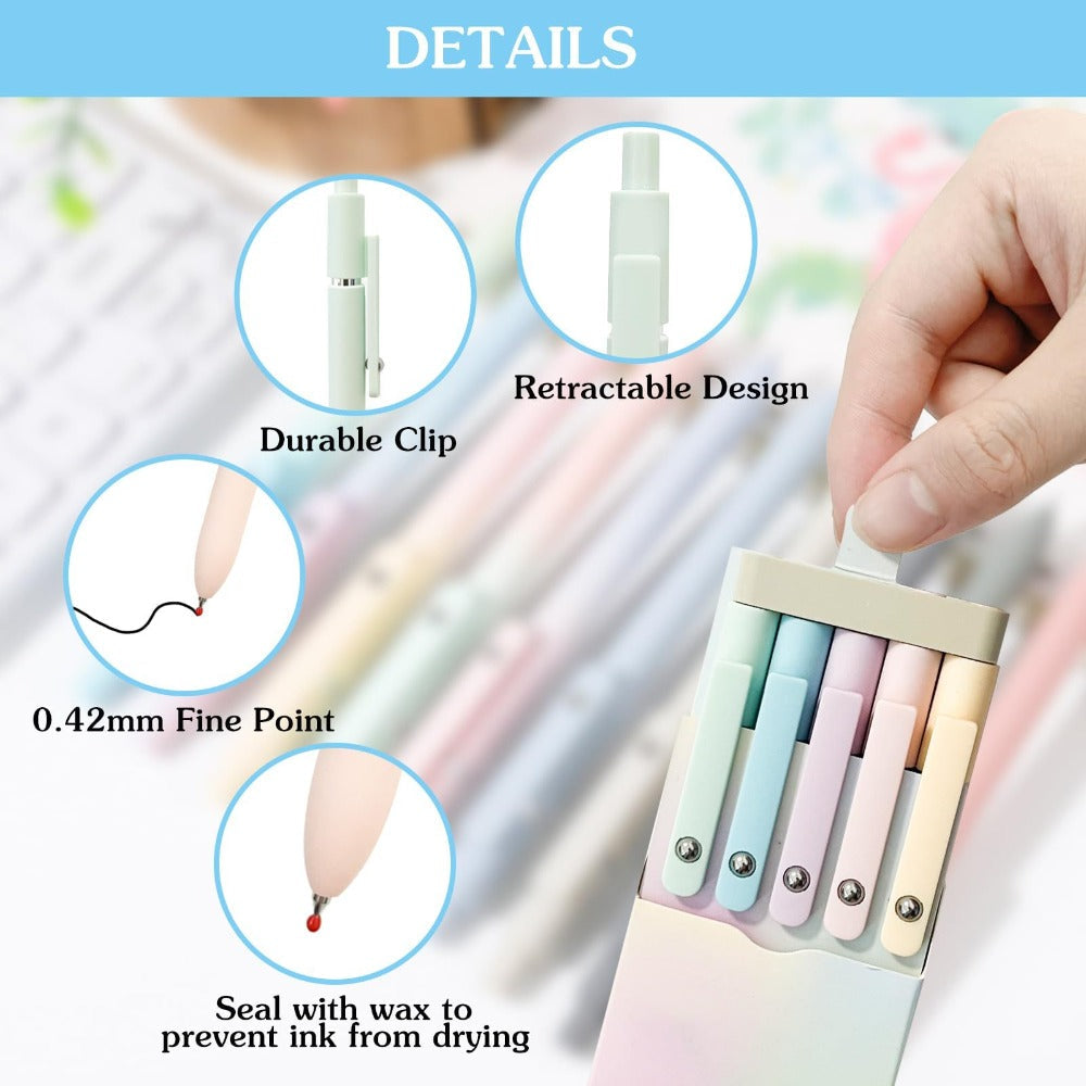 Gel Pen Set 25-Pack ¨C 5 Multicolor Pens + 20 Black Refills 0.5mm Fine Point Quick-Drying Smooth Writing No Feather Ink for Office School Journaling Gifting Vintage Morandi Gradient