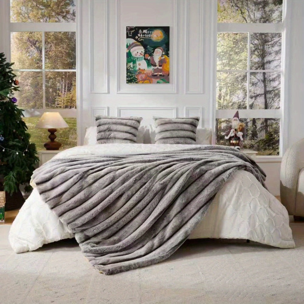 Double-Layer Faux Rabbit Fleece Blanket ¨C 450-500gsm Thickened Soft Warm Throw for Bed, Couch & Travel, All Season, 3 Colors, 5 Sizes