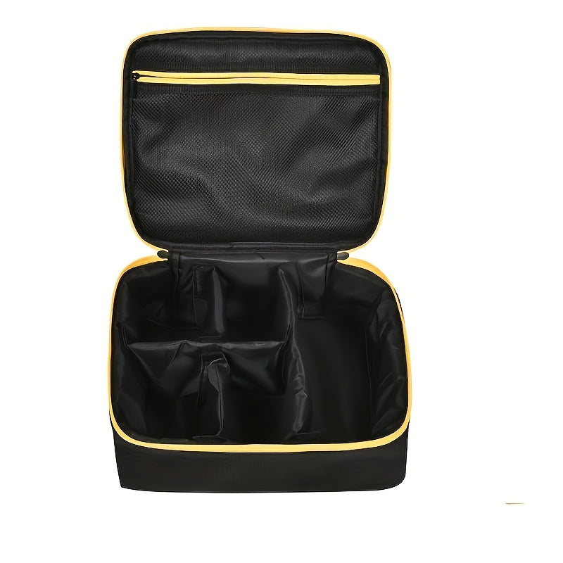 Tool Bag for Dewalt Cordless Router DCW600B XTR01Z - Heavy Duty Fabric Organizer with Mesh Pockets, Battery Holder, Charger Compartment, Drill Bit Storage, Black Yellow Trim