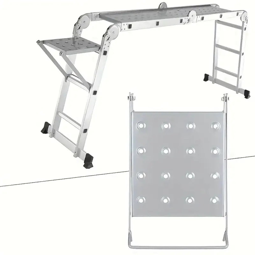Ladder Platform Scaffold Board 400 lb Heavy Duty Non-Slip Work Tray Retractable Workstation Tool Tray Attachment for Extension Ladders Easy Install Silver