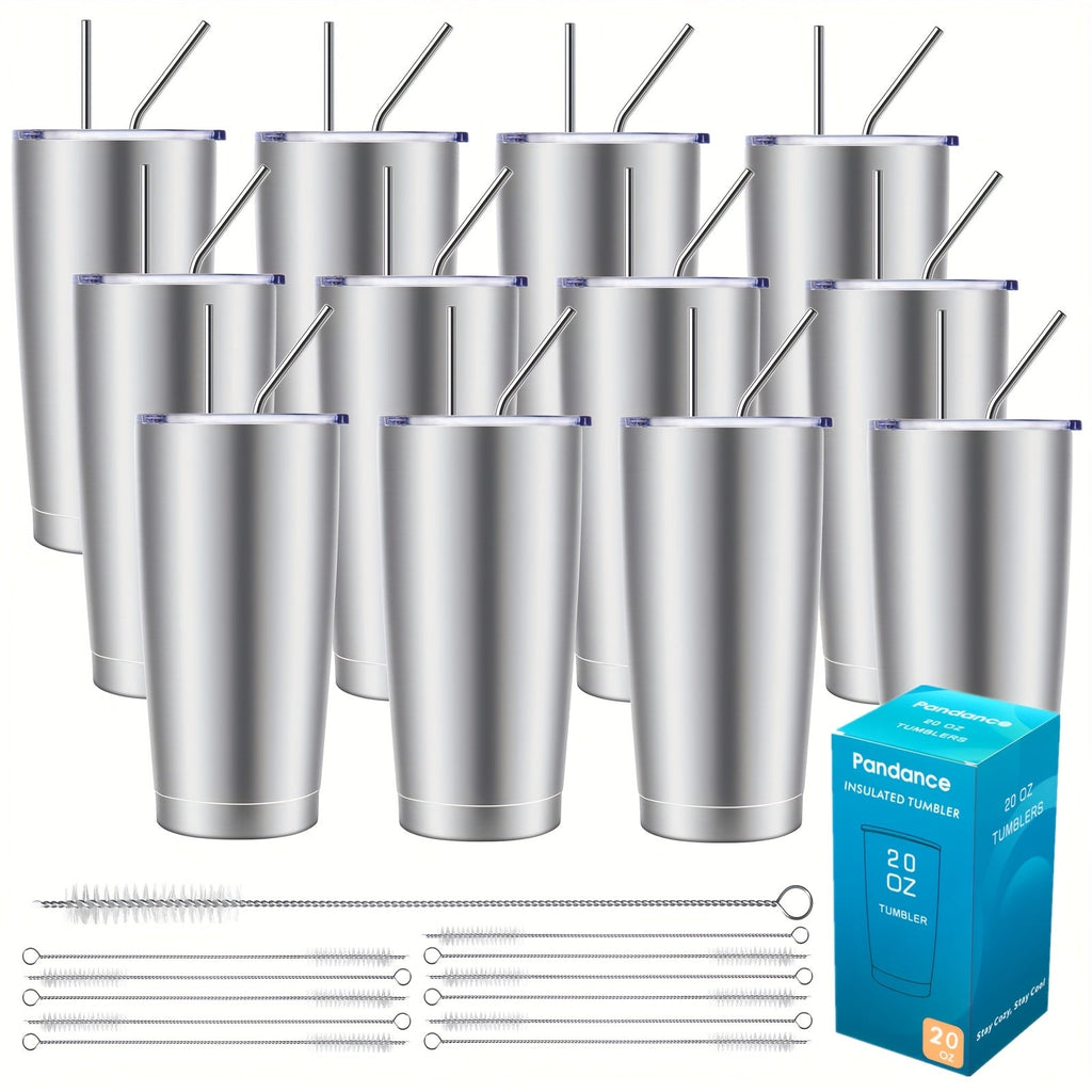 Stainless Steel Insulated Tumblers with Lid and Straw Bulk 20oz 304 Double Wall Vacuum Travel Mug for Hot Iced Coffee Drinks Water Cup Set 8pcs 12pcs 24pcs White Navy Blue Red Silver Black Mix