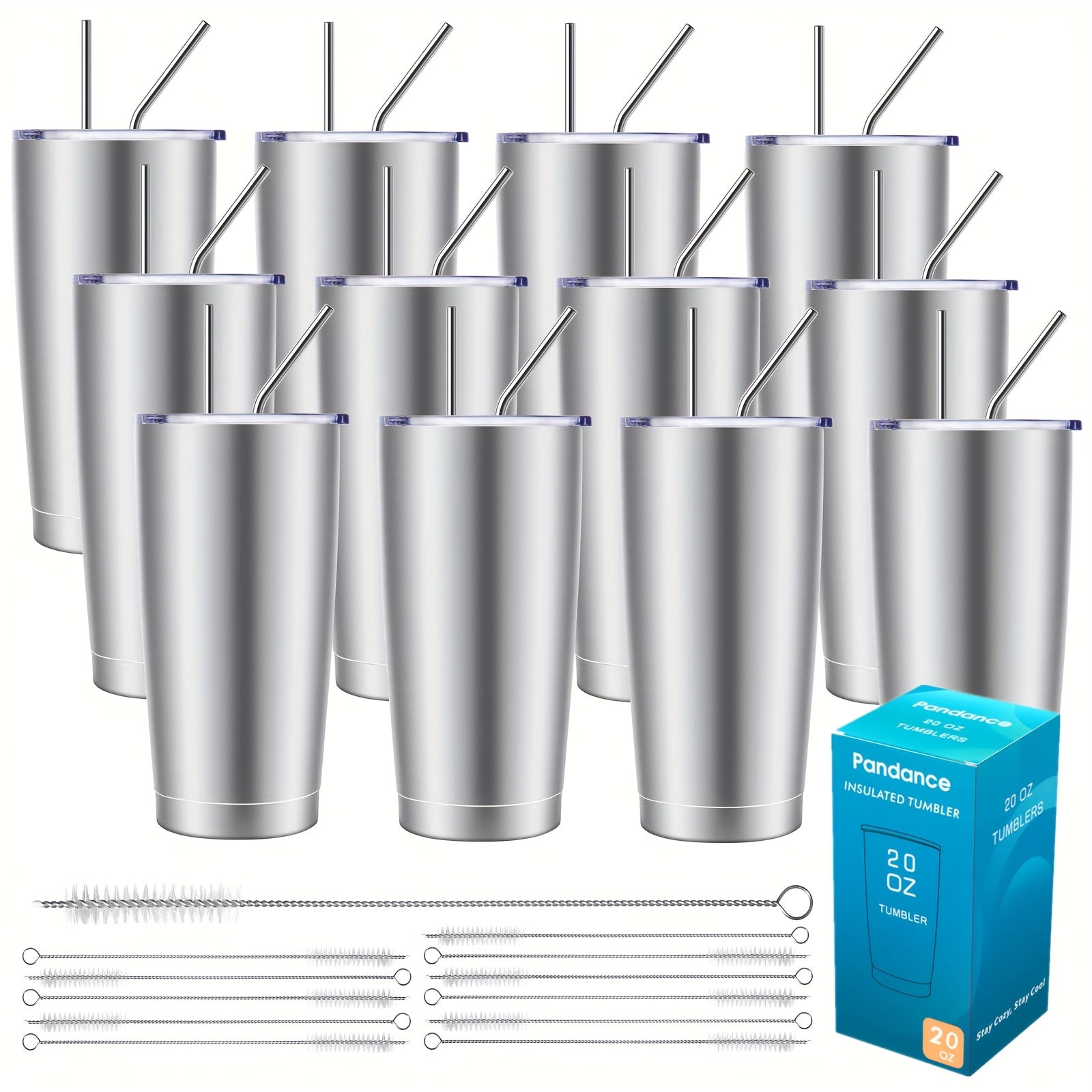 Stainless Steel Insulated Tumblers with Lid and Straw Bulk 20oz 304 Double Wall Vacuum Travel Mug for Hot Iced Coffee Drinks Water Cup Set 8pcs 12pcs 24pcs White Navy Blue Red Silver Black Mix