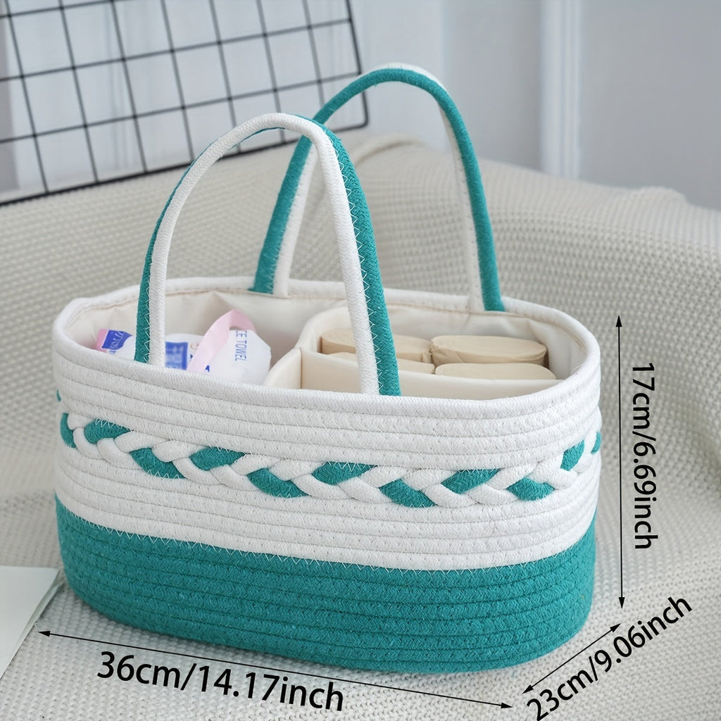 Boho Rope Storage Basket Woven Foldable Organizer 14¡± Large Capacity - Removable Lining Striped Shelf Basket with Handle for Home Bedroom Living Room Laundry Decor