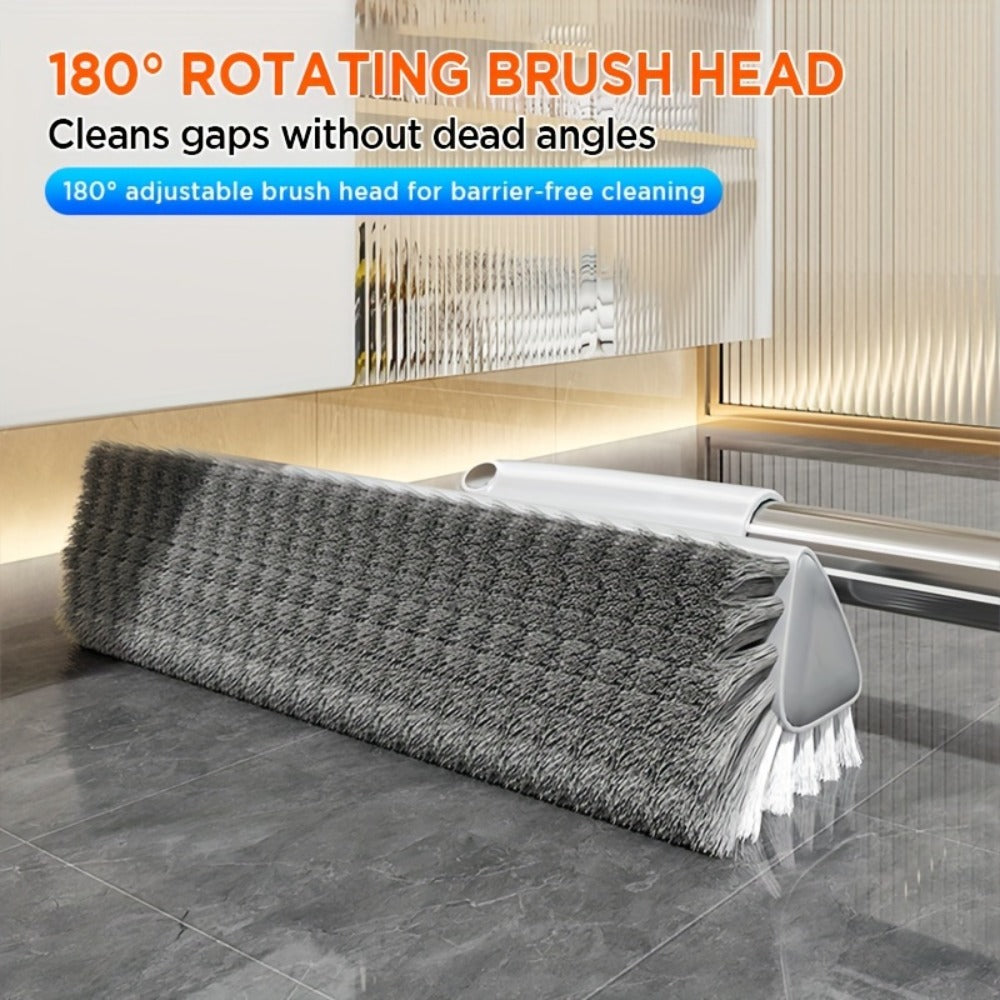 Floor Scrub Brush 52 Inch Long Handle Double-Sided V-Shaped Triangle Head Stiff Bristles Deep Cleaning Corners Gaps Tile Bathroom Kitchen Patio Crevice Brush