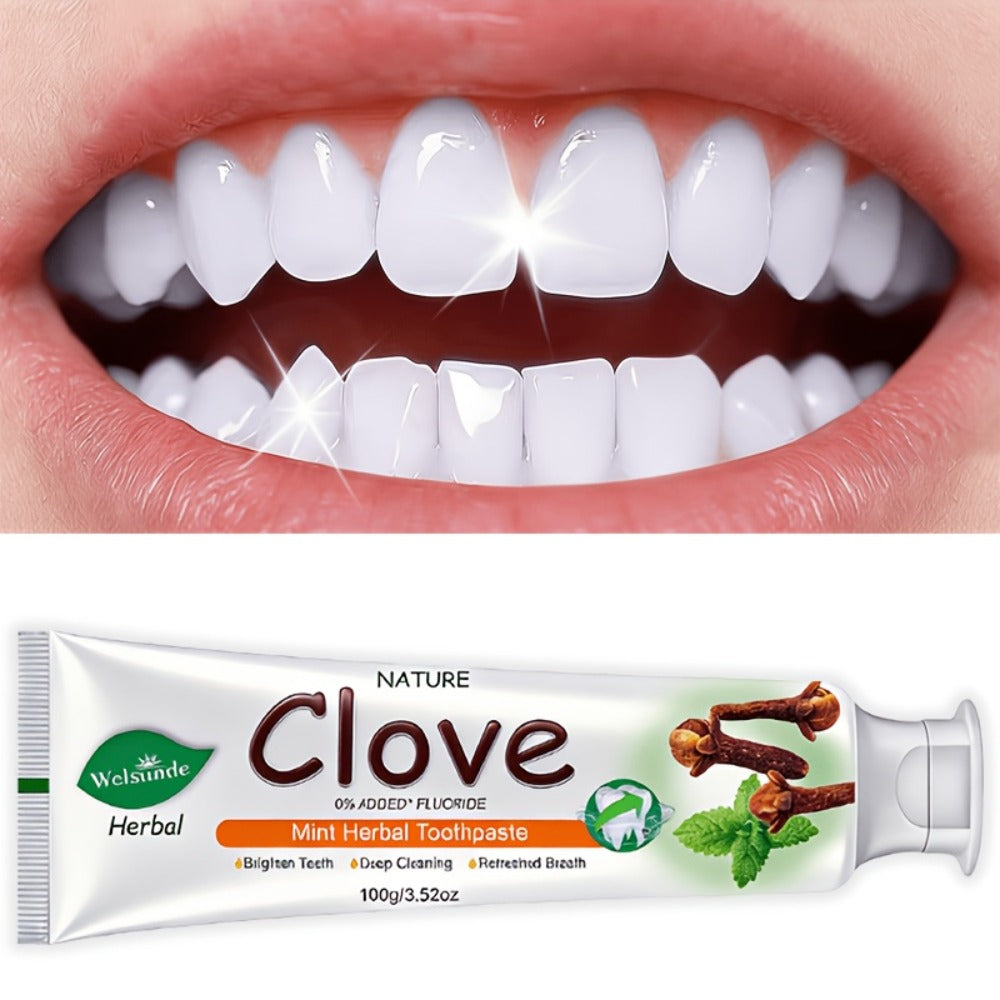 Herbal Toothpaste with Clove & Mint ¨C Fluoride Free Deep Cleaning Whitening Toothpaste for Sensitive Gums, Natural Breath Freshener with Herbal Extracts, Daily & Travel Oral Care for Adults & Kids
