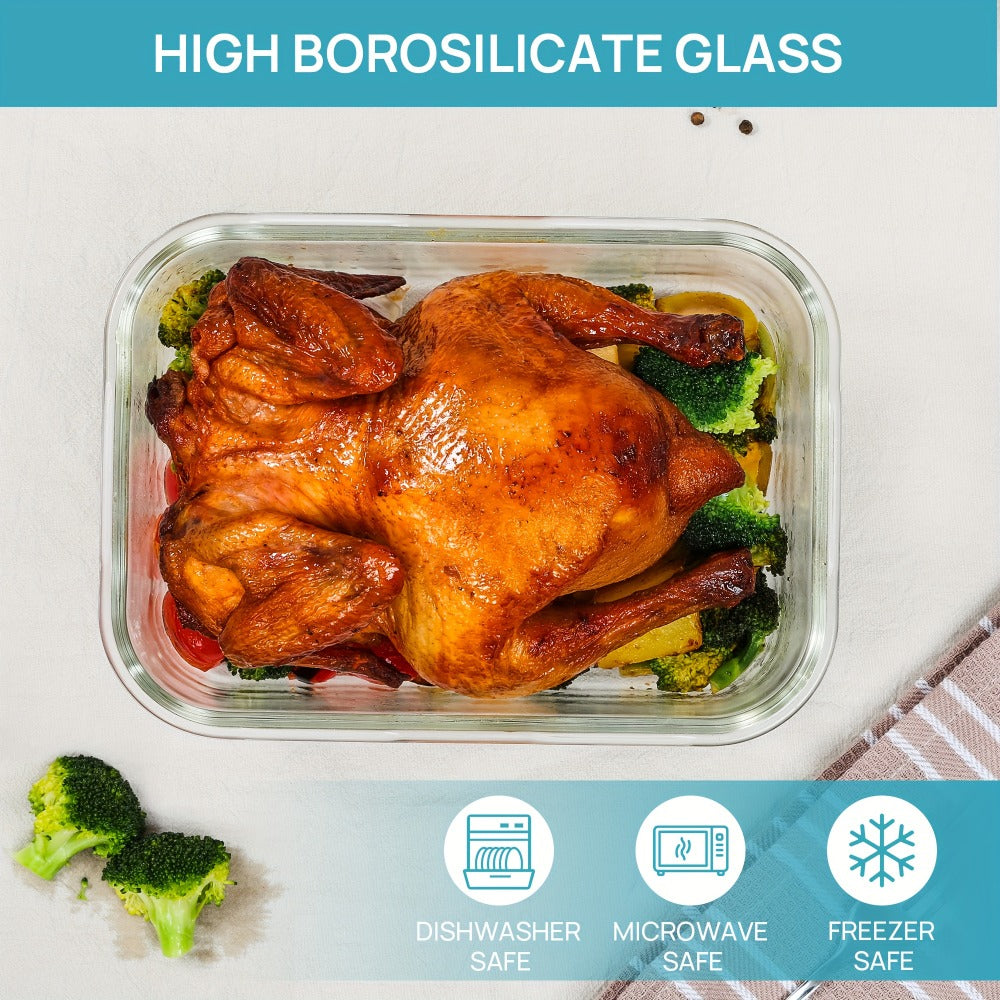 Borosilicate Glass Food Storage Containers 2-Pack 63oz 1860ml Large Airtight Snap Lid Meal Prep Baking Dish Microwave Oven Freezer Dishwasher Safe Green Gray