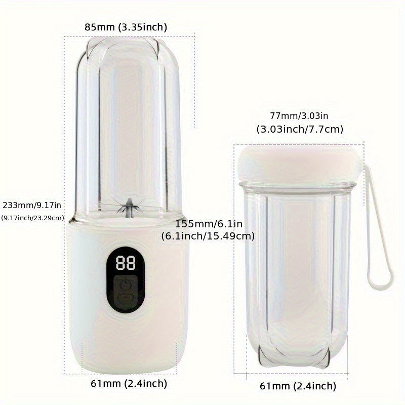 Portable Double Cup Blender & Juicer 2 Sets USB Rechargeable - 1500mAh Personal Mixer with Cups & Motor Base for Smoothies, Milkshakes & Drinks, Travel Blender Gift, Purple Blue Pink White