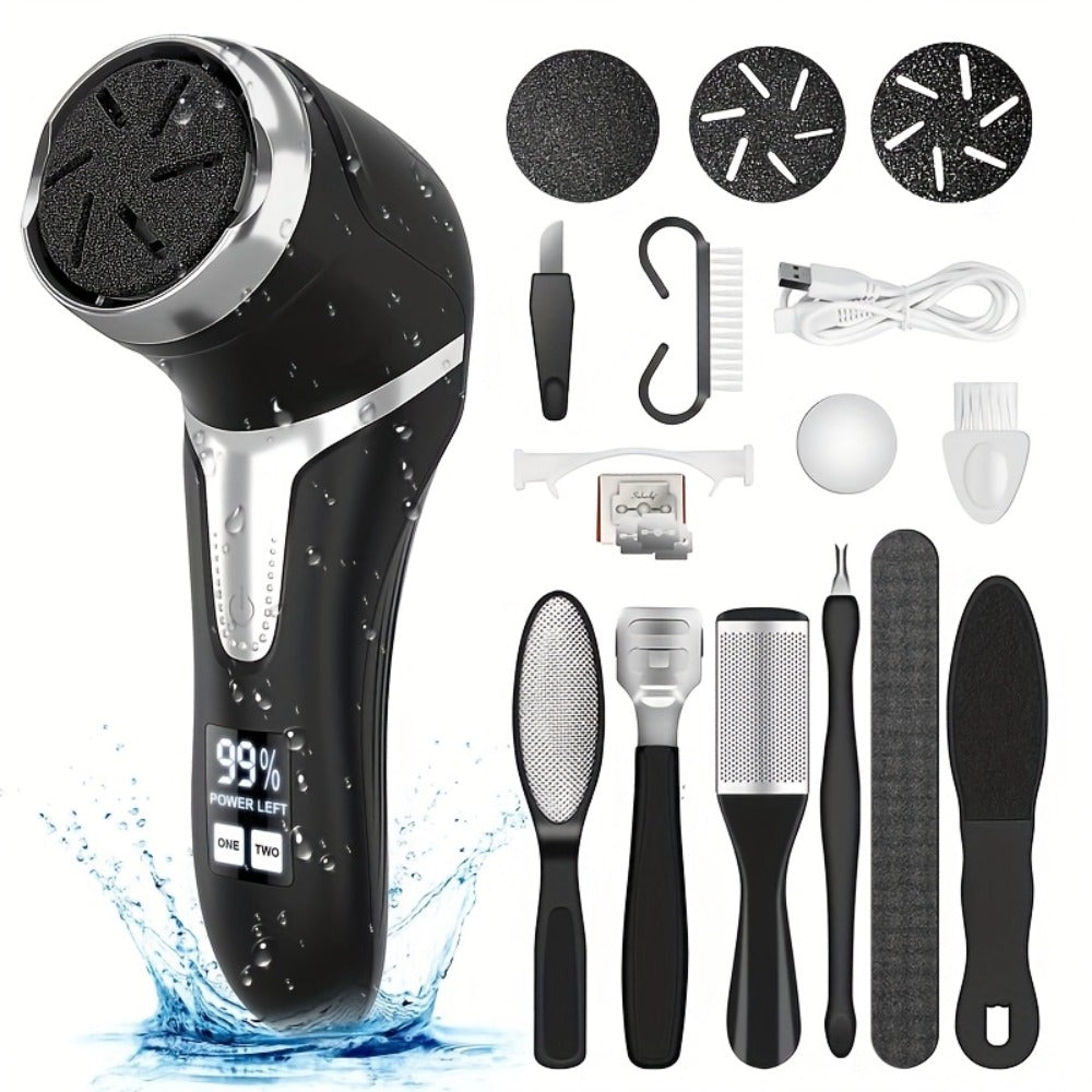 Electric Foot Callus Remover with 10pcs Pedicure Set, IPX7 Waterproof Rechargeable Foot Grinder, Multi-Speed LCD Display Electric Foot File for Dead Skin, Cracked Heels & Smooth Feet ¨C Pink, White, Black