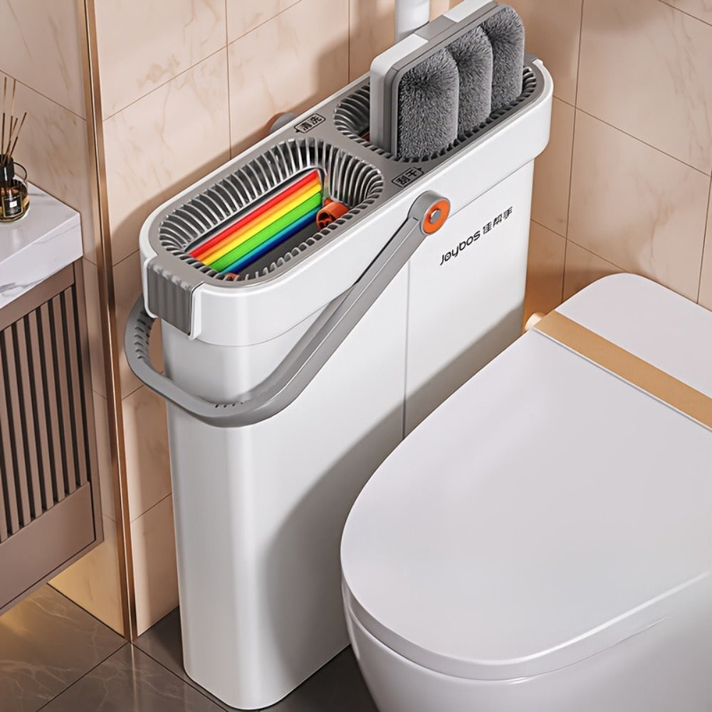 Flat Mop and Bucket Set with Metal Rod 360 Degree Swivel Head Reusable Microfiber Pads Hands-Free Wringing Wet Dry Floor Cleaning System for Hardwood Tile Bathroom Bedroom Living Room