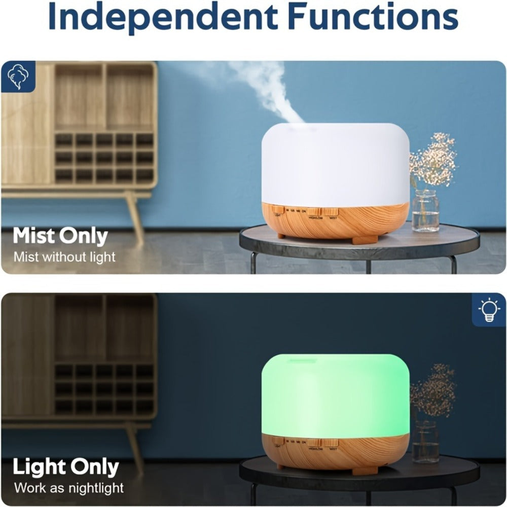Large Room Essential Oil Diffuser 16.91oz ¨C Timer, 7 Ambient LED Lights, No Water Auto-Off, Wood Grain Design for Home & Office