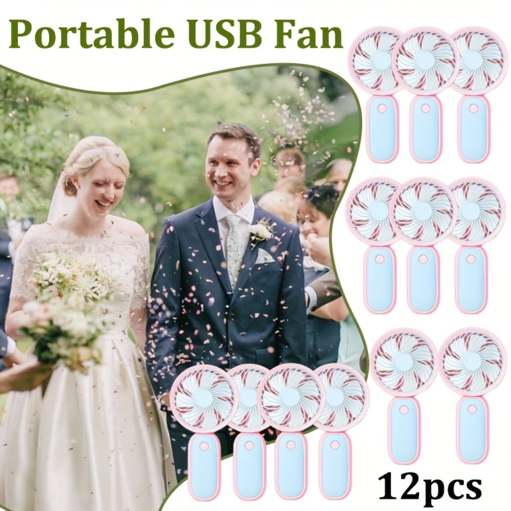 Mini Handheld Fan Bulk 12 Pack | Portable Neck & Wrist Personal Fan, USB Rechargeable, Lightweight Cute Design for Wedding Favors, Festival Party, Travel, Camping & Office Giveaways ¨C Type A & B