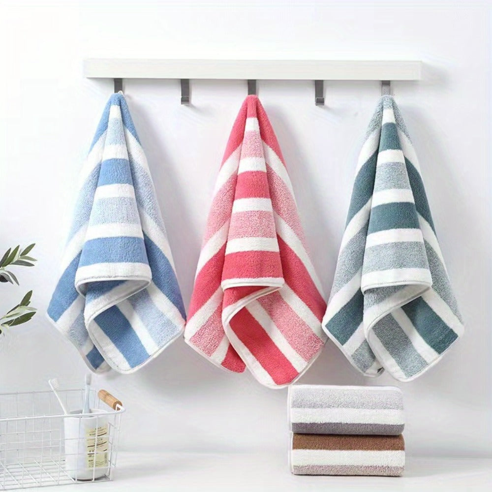Towel Set 8 Piece Two-Color Striped - Super Absorbent Soft No Hair Loss Bath Towel Combo | 2 Bath Towels 2 Face Towels 4 Hand Towels | Grey Red Blue Green | Bathroom Family Hotel Spa Gift Set