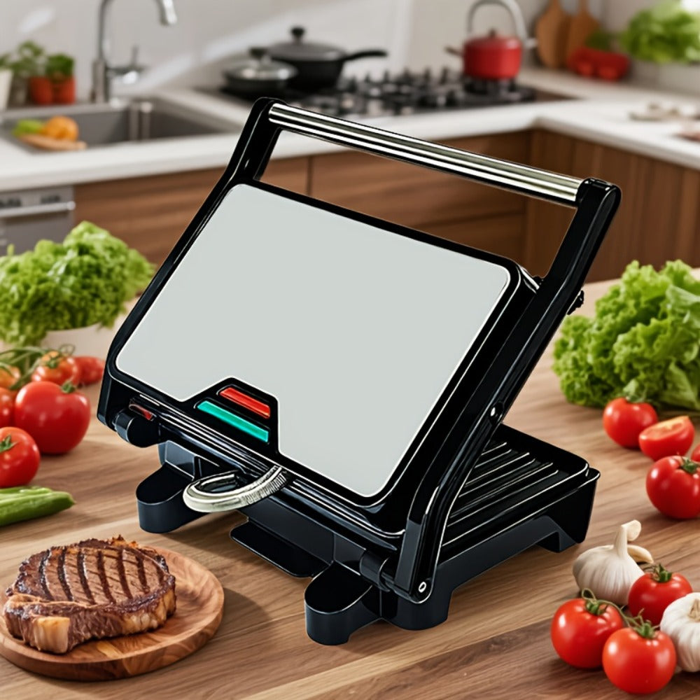 Electric Panini Press Grill Double-Sided Heating Sandwich Maker Waffle Iron Steak Grill Indoor Barbecue Machine for Panini Toasts Burgers Sausages Quick Meals Home Kitchen