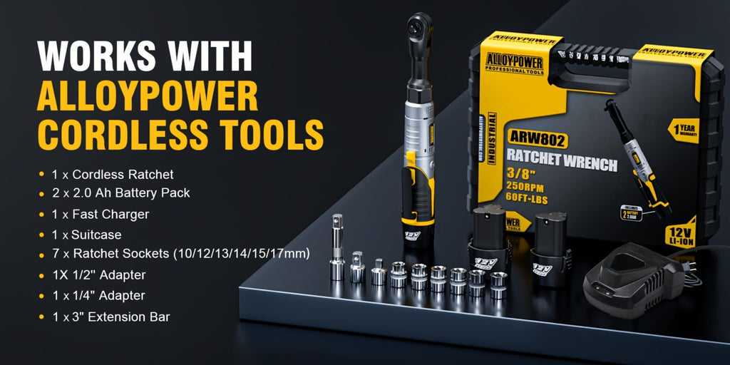 Cordless Electric Ratchet Wrench Set 3/8 Inch 12V 60 Ft-Lbs Power Ratchet Tool Kit with 2 Batteries, 6 Sockets, LED Light, Variable Speed, 1/4 & 1/2 Inch Adapters and Carrying Case for Auto Repair DIY