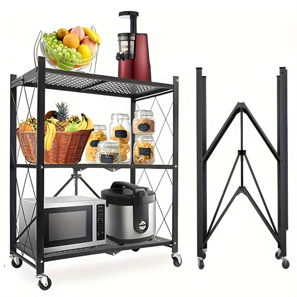 Rolling Storage Shelf with Wheels 3 4 5 Tier Foldable Office File Rack Mobile Floor Standing Organizer for Home Office Black White