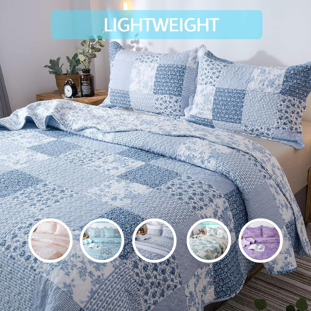 Floral Quilt Set Lightweight Bedspread Coverlet 2 or 3-Piece, All Season Hypoallergenic Breathable Paisley Patchwork Print Quilt for Bedroom Guest Room Dorm RV Cabin, Twin Queen King, Shabby Chic