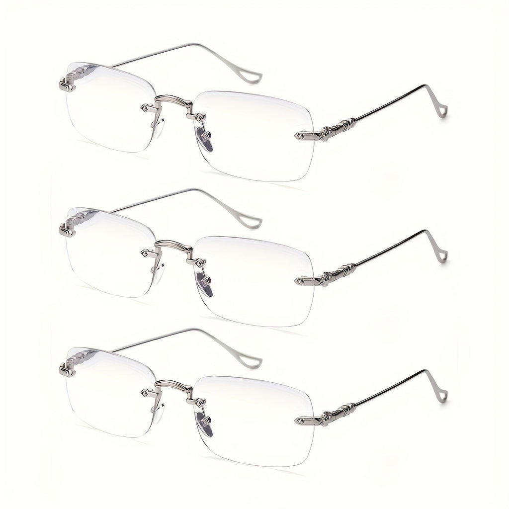 Rimless Reading Glasses for Women 3 Pack - Blue Light Blocking Lightweight Metal Frameless Readers with Anti Eyestrain Lenses, Multiple Colors and Magnifications 1.0X to 4.0X