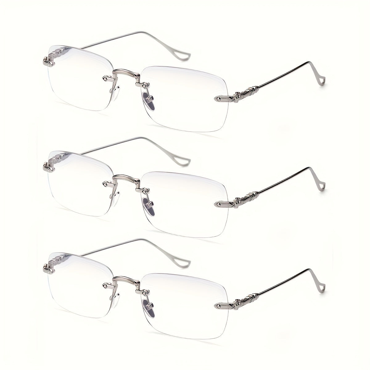 Rimless Reading Glasses for Women 3 Pack - Blue Light Blocking Lightweight Metal Frameless Readers with Anti Eyestrain Lenses, Multiple Colors and Magnifications 1.0X to 4.0X