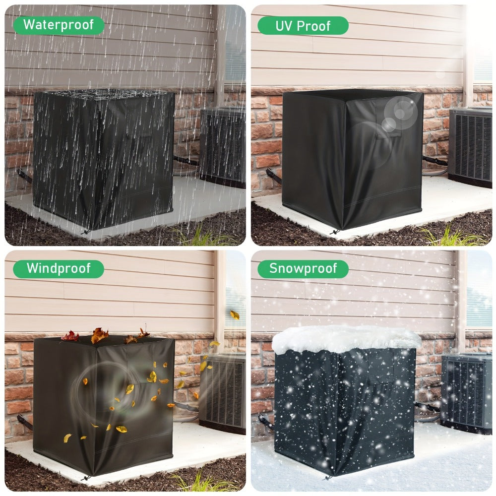 Outdoor AC Unit Cover 30x30x32 Inch Waterproof | Air Conditioner Protector with Drawstring Closure for Condenser & HVAC ¨C All-Weather UV & Rain Shield, 210D Oxford Cloth, Black