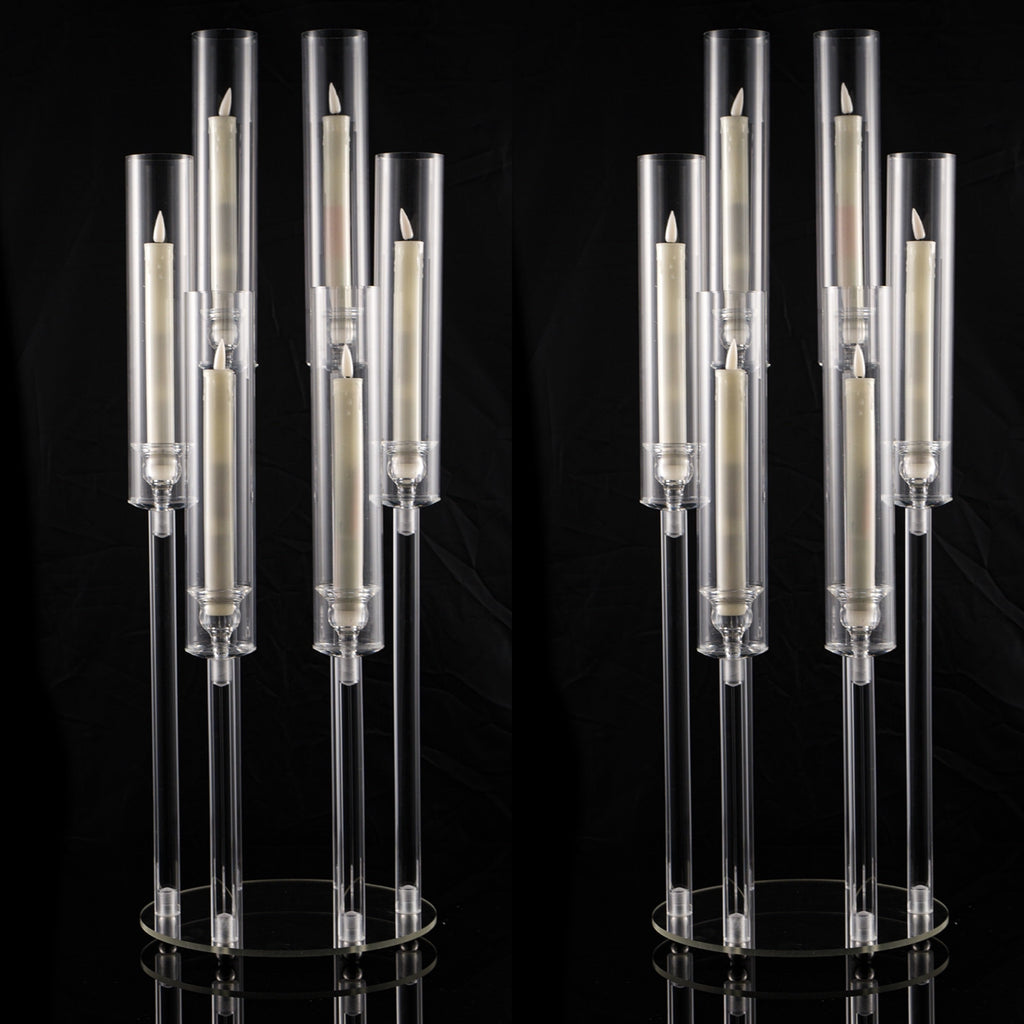 Acrylic Candelabra 6-Arm Candlestick Holder 26.8 Inch Clear Crystal Candle Holders Bulk for Wedding Table Centerpieces, Party Home Decoration, Valentine's Day Anniversary Christmas