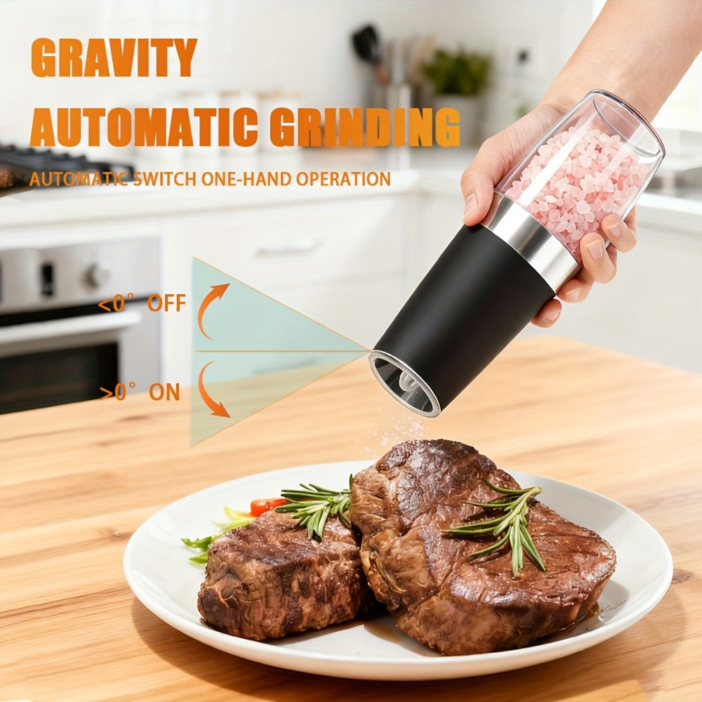 Electric Salt and Pepper Grinder Set 2PCS ¨C Battery-Powered, LED Light, One-Handed Automatic Operation, Adjustable Coarseness