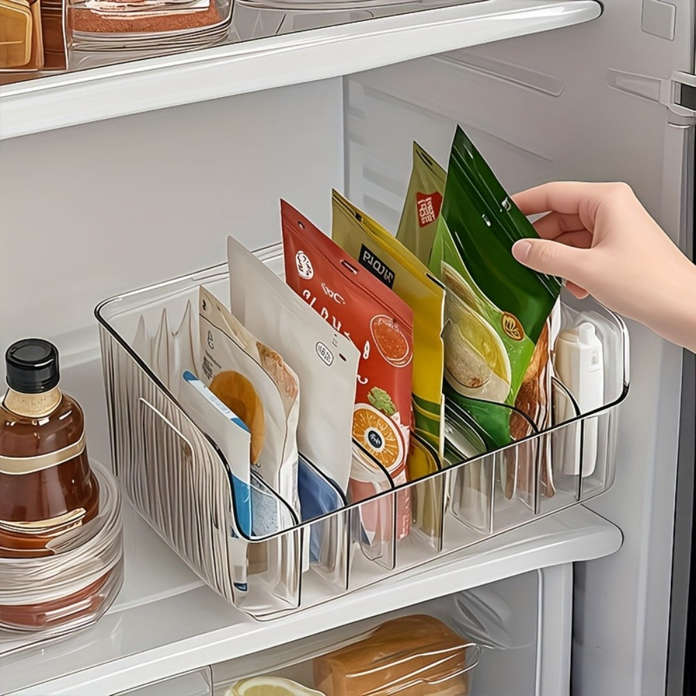 Seasoning Storage Box Transparent Plastic with Adjustable Compartments | Detachable Multi-Function Kitchen Organizer for Spices Snacks Small Items | Large Capacity Refrigerator Countertop Organizer