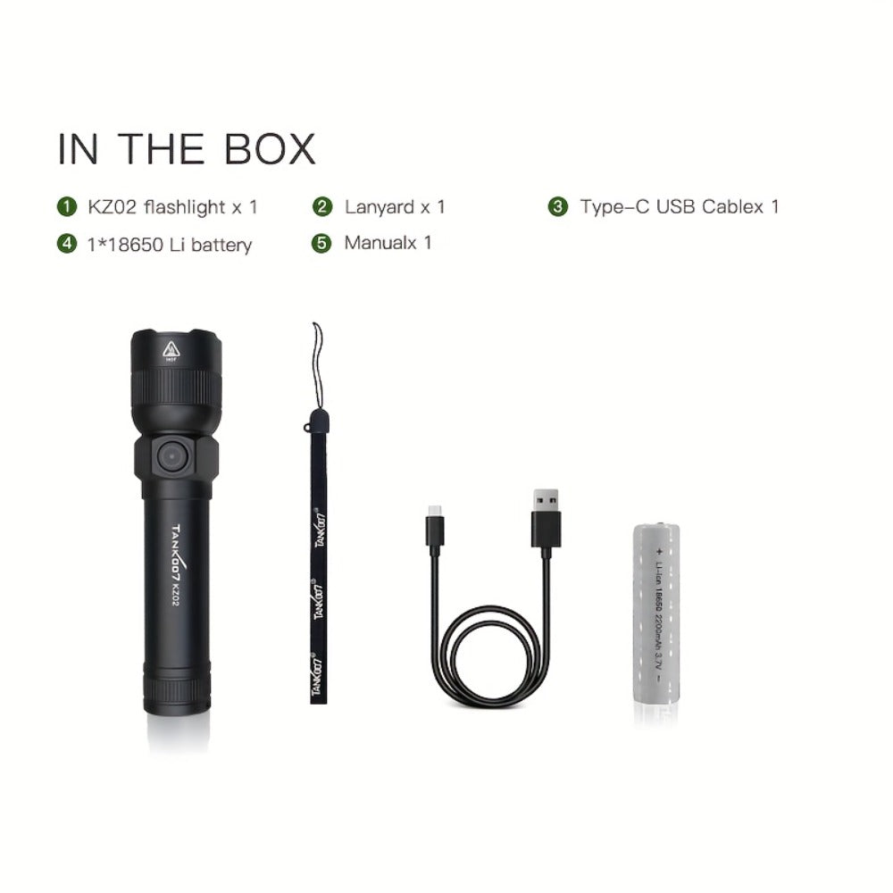 Mini LED Flashlight 18650 Rechargeable Battery | Adjustable Focus & Brightness Zoomable Compact Torch | Textured Grip for Camping Fishing Hiking Outdoor Adventures & Emergency
