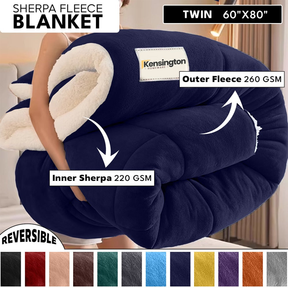 480GSM Sherpa Fleece Blanket ¨C Double-Sided Heavy Warm Throw for Couch, Bed & Travel, Reversible All Season, 13 Colors, 3 Sizes