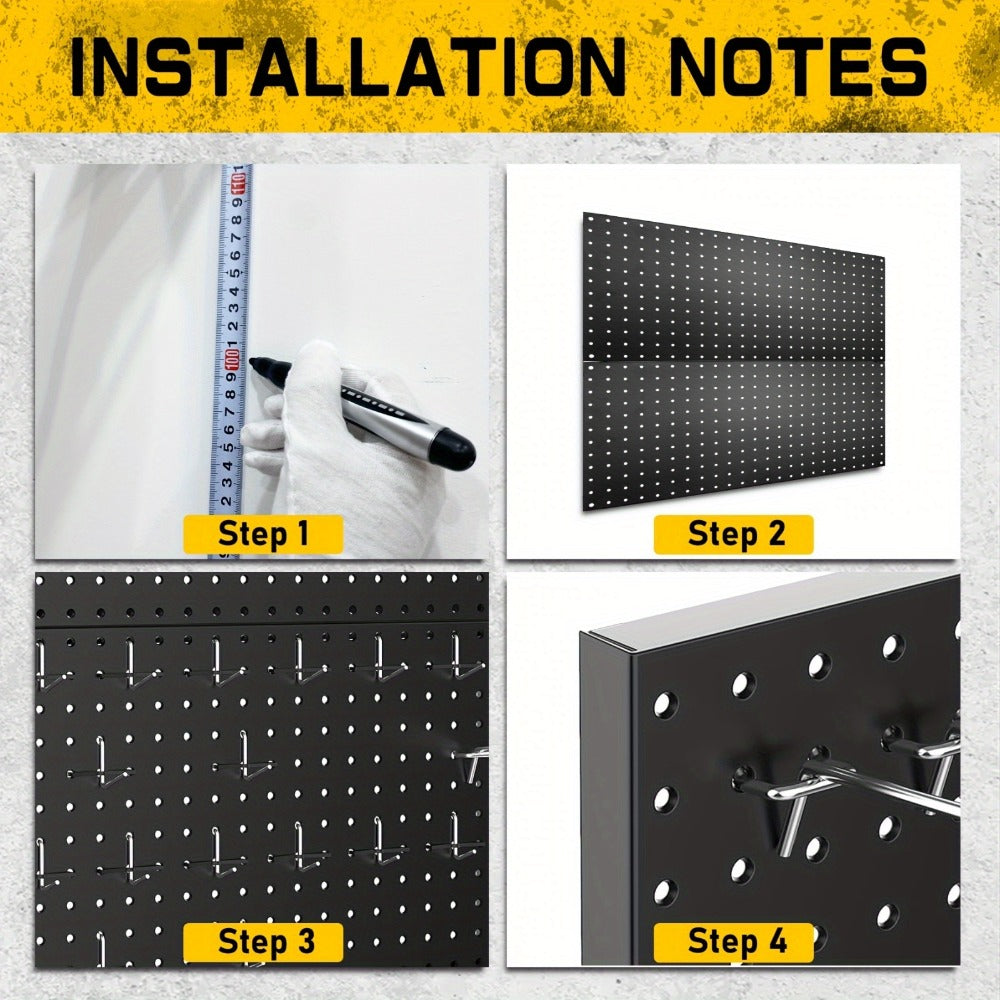 Black Metal Pegboard Wall Organizer Set with Hooks 66/100pcs, 12x24 Inch Heavy Duty Wall Mounted Pegboard Kit for Garage Workshop Tool Storage, Includes Paper Towel Holder & Workbench Accessories