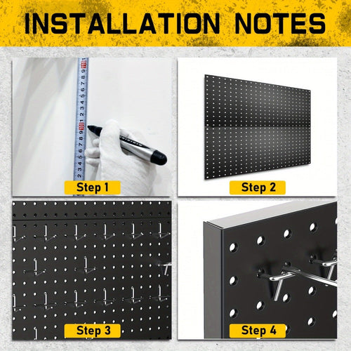 Black Metal Pegboard Wall Organizer Set with Hooks 66/100pcs, 12x24 Inch Heavy Duty Wall Mounted Pegboard Kit for Garage Workshop Tool Storage, Includes Paper Towel Holder & Workbench Accessories