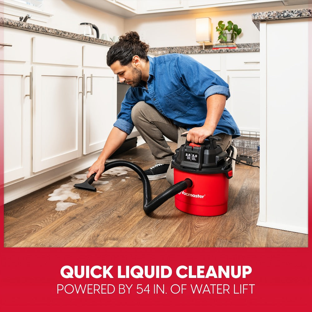 Wet Dry Vacuum Cleaner 2.5 Gallon Shop Vac ¨C Vacmaster 2 Peak HP with Blower Function, Wall Mount & On-Board Storage for Garage, Car, Workshop, Home