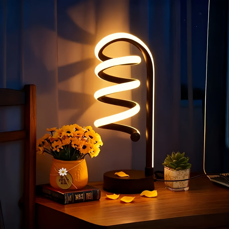 Dimmable Spiral Table Lamp with Touch Control & USB-C Charging Port, 3-Way Brightness Bedside Nightstand Lamp, Modern Minimalist LED Desk Lamp for Bedroom Living Room, Black & White