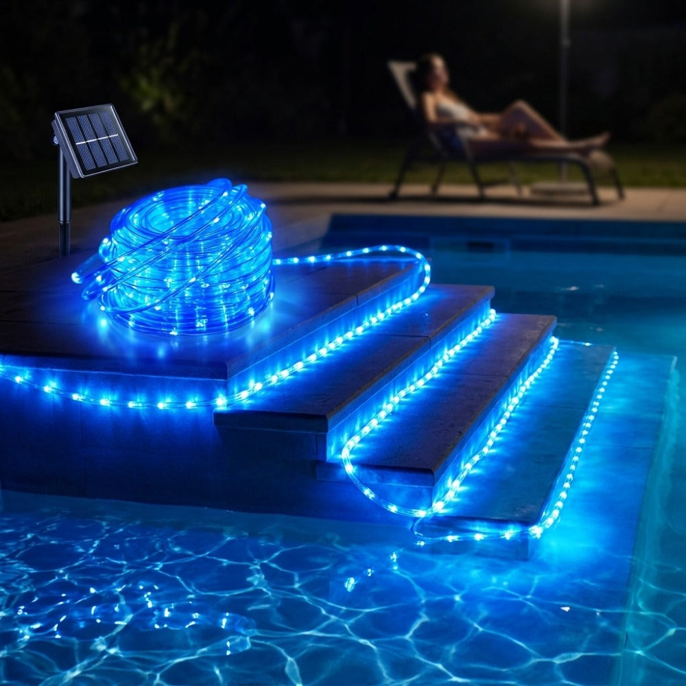 Outdoor Solar LED String Lights Waterproof ¨C Flexible Fairy Lights 23FT to 105FT for Pool, Fountain, Garden, Patio & Wedding Decor ¨C Neon Blue, White, RGB & Amber Colors