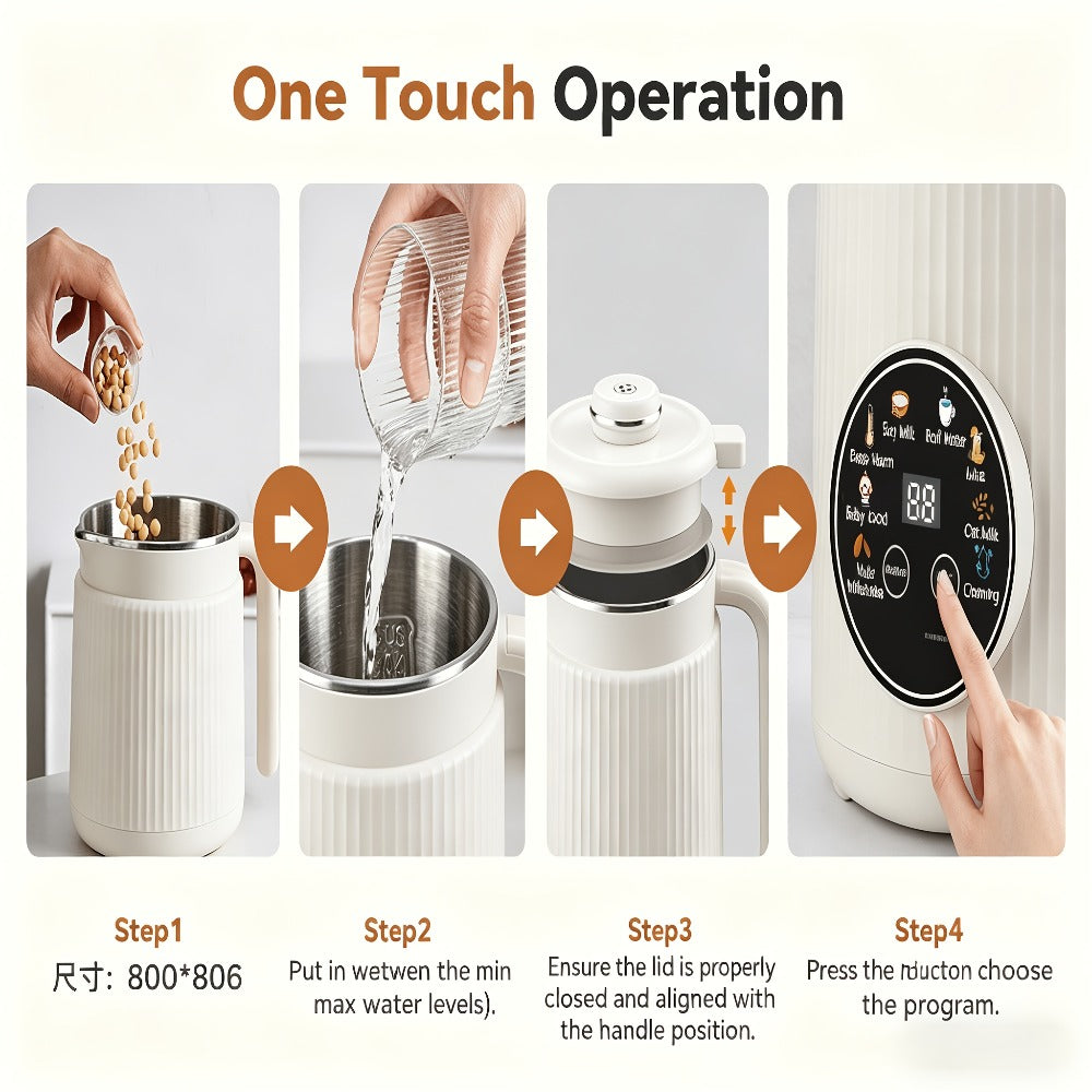 8-in-1 Nut Milk Maker 35oz 8-Blade - Almond Oat Soy Coconut Plant-Based Milk Machine with Delay Start Keep Warm Self-Cleaning Boil Water Function - Non-Dairy Beverage Blender Soy Milk Maker Beige
