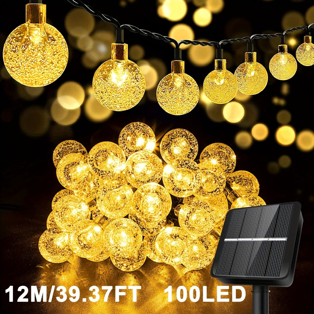Solar String Lights Outdoor LED ¨C 39/50/72/100/105FT Spherical Bulb & Warm/Cool White with Remote Control | IP65 Waterproof 12-Hour Solar Powered Fairy Lights for Patio, Garden & Festival Decoration