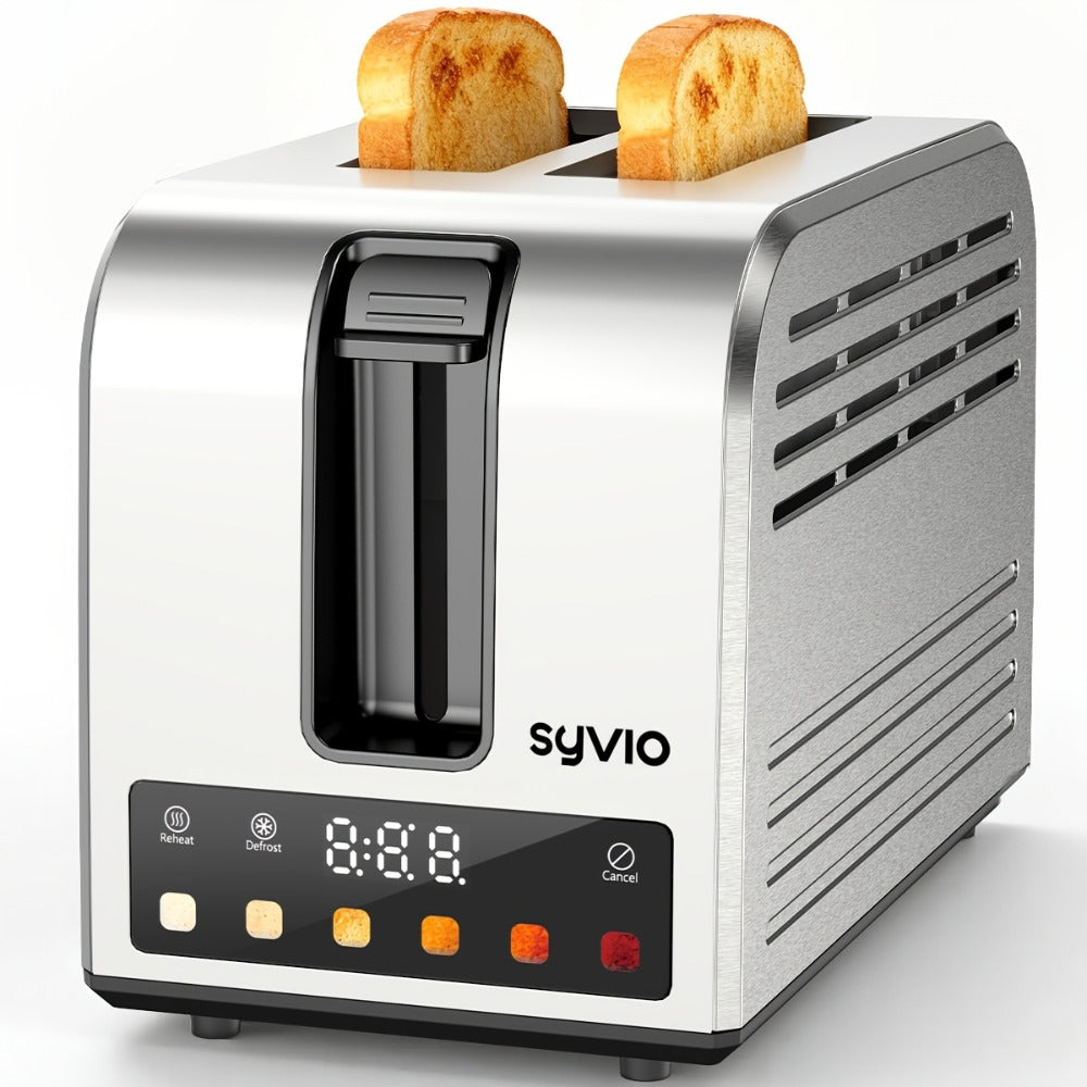 Toaster 2-Slice Stainless Steel Smart Touchscreen ¨C 5 Bread Types, 6 Browning Levels, Wide Slots, Temperature Control, Removable Crumb Tray, Compact Kitchen Toaster